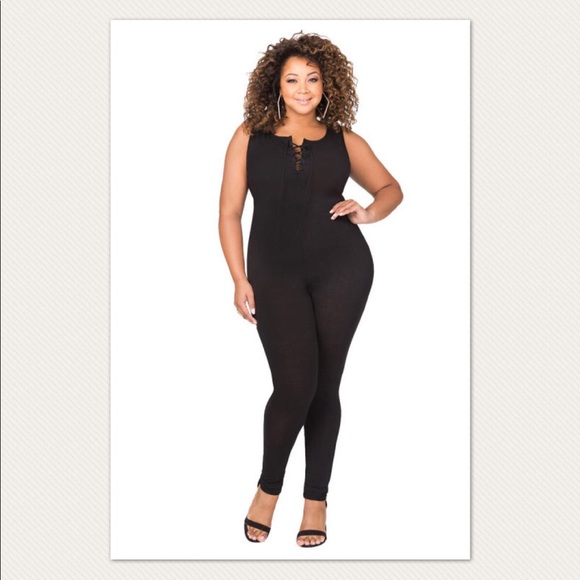 Pants - Plus Size Bandage Jumpsuit Black